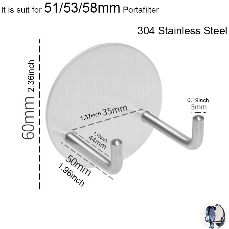 Porte-filtre à café en bois, support mural pour expresso 51mm/53mm/54mm/58mm, porte-filtres à café, porte-outils à café: 304SS Holder