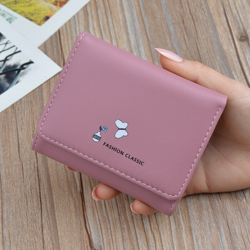 Portefeuille femme court Tri-fold porte-monnaie sac japonais coréen multi-fonctionnel cuir portefeuille filles porte-carte: Red Bean Paste