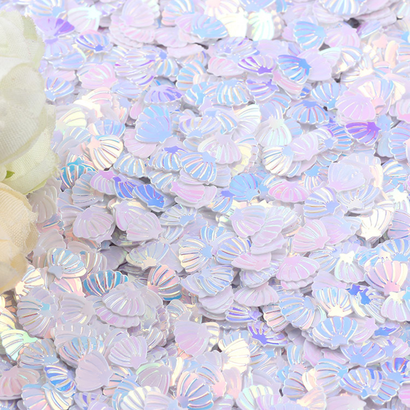 Confeti de concha brillante de sirena para niñas, decoración de mesa de cumpleaños con tema de sirenita, confeti morado iridiscente bajo el mar