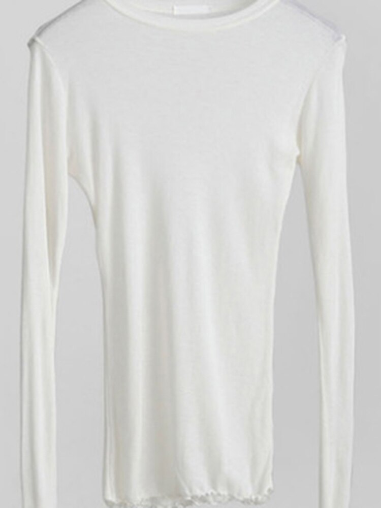 Plain T Shirt Women Elastic Basic T-shirts Female Casual Tops Long Sleeve Sexy Thin T-shirt see through: S / WHITE