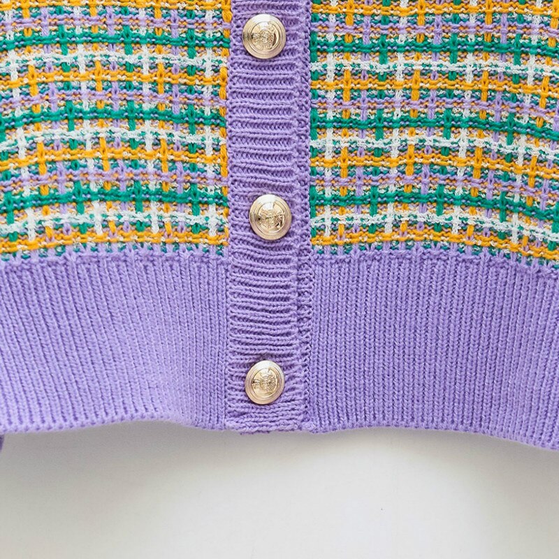 Cardigan kvinder farverige plaid tre farver enkelt breasted v-hals udsøgt chic koreansk stil slank