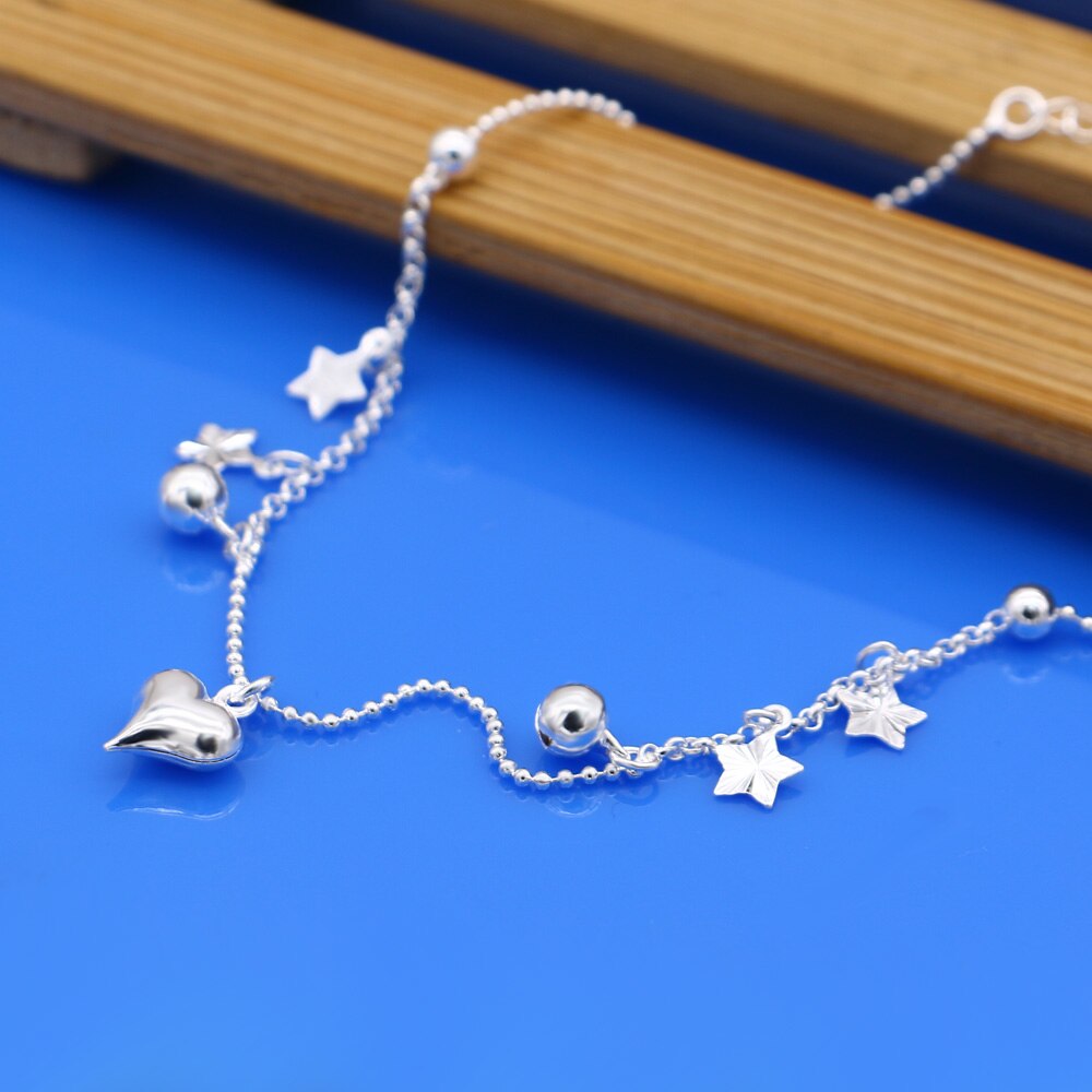 Leuke Bell Heart Enkelbanden 100% 925 Sterling Zilver Vrouwen Zomer Strand Barefoot Sandalen Armband Op De Been Voet Sieraden