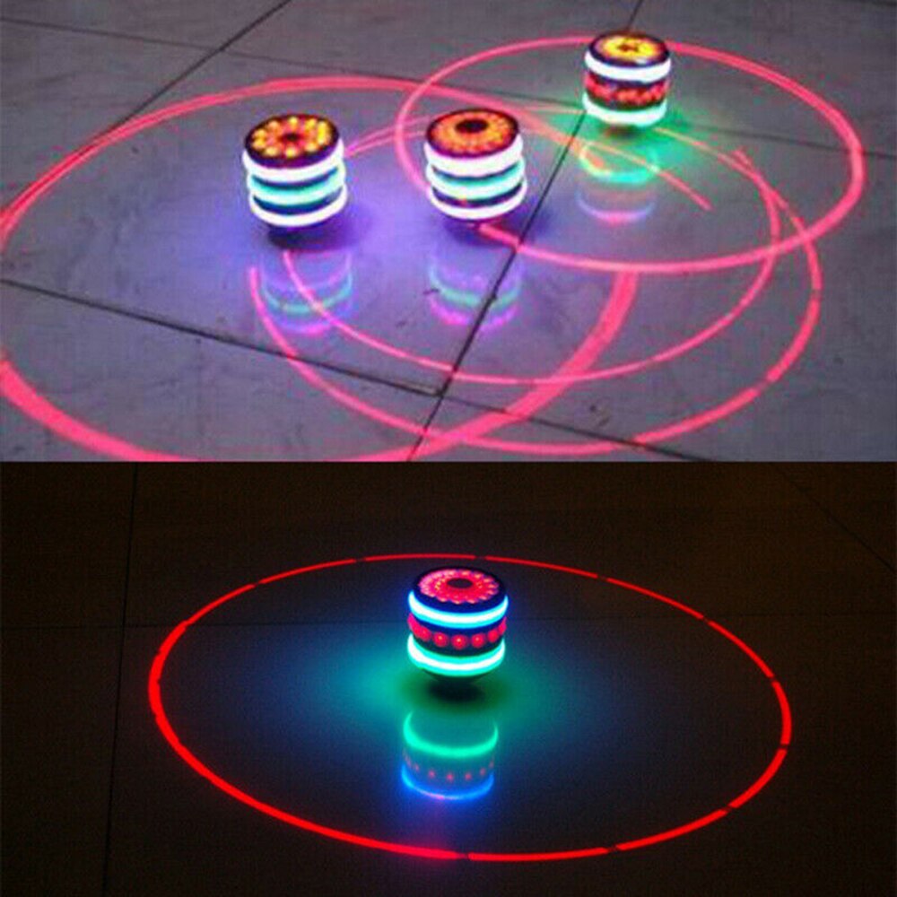 1Pc Imitatie Houten Lichtgevende Muziek Gyro Led Light Spinning Top Kleurrijke Verlichting Muziek Gyros Kids Novelty Speelgoed