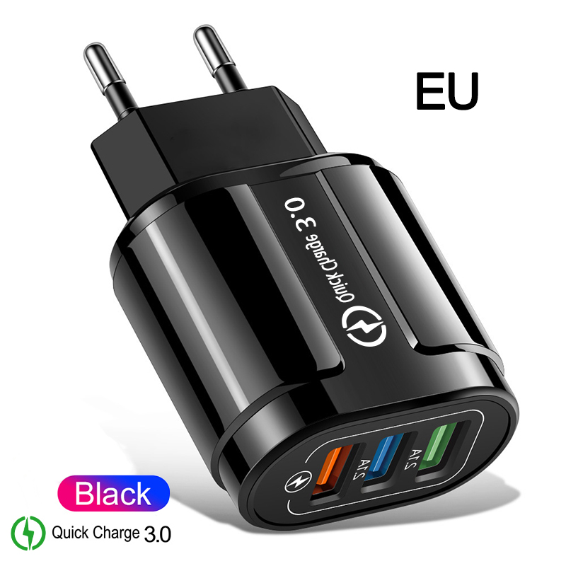 Qc3.0 carregador usb carga rápida 3.0 parede carregador rápido ue/eua plug para o iphone x 8 7 ipad xiaomi huawei telefone móvel samsung carregador: EU Black