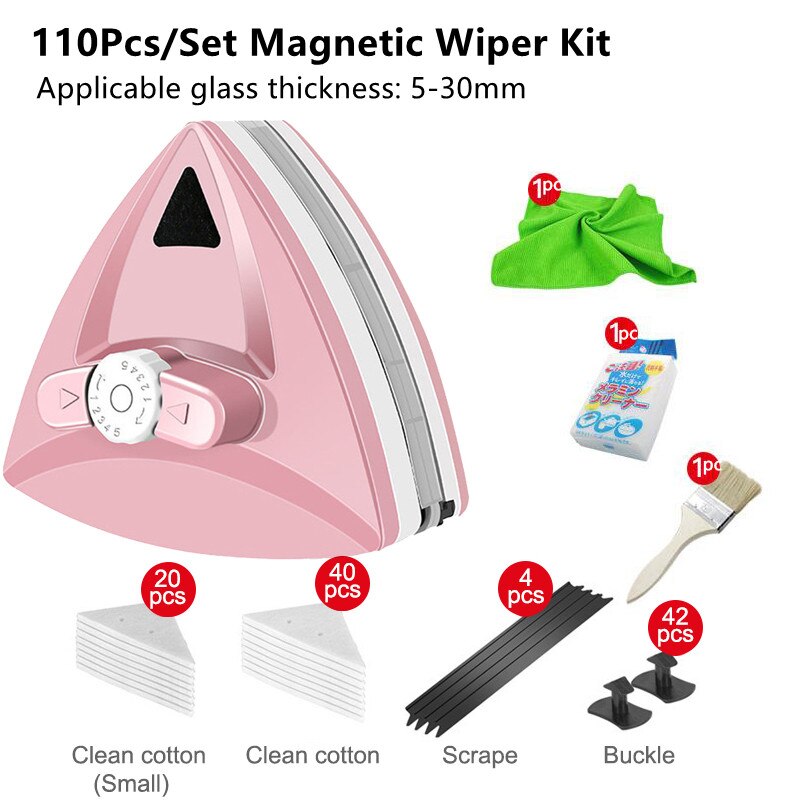 5 Levels Adjustable Magnetic Brush For Windows Double Side Washing Magnets Glass Wiper Cleaner Household Cleaning Tools: Pink 5-30mm Set