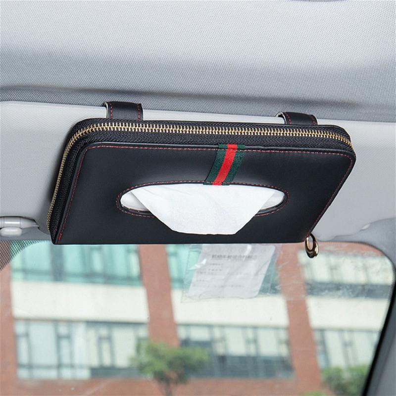 Bolsa de toalla de papel parasol para coche Multi-función de cuero asiento colgante para coche caja de pañuelos de papel