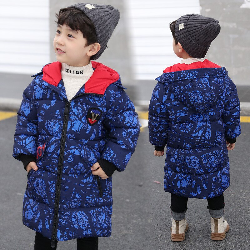 LZH Herbst Winter Mitte-Länge Blau aufbringen Baumwolle Mantel Mit Kapuze freundlicher Unten Jacke lässig Buchstaben Jacke Für EINE Jungen 3-10Y