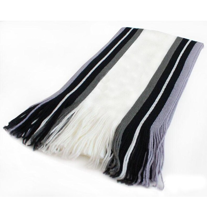 Winter Scarf Men Striped Cotton Scarf Male Brand Shawl Wrap Knit Cashmere Bufandas Long Tassel Scarf Men: white