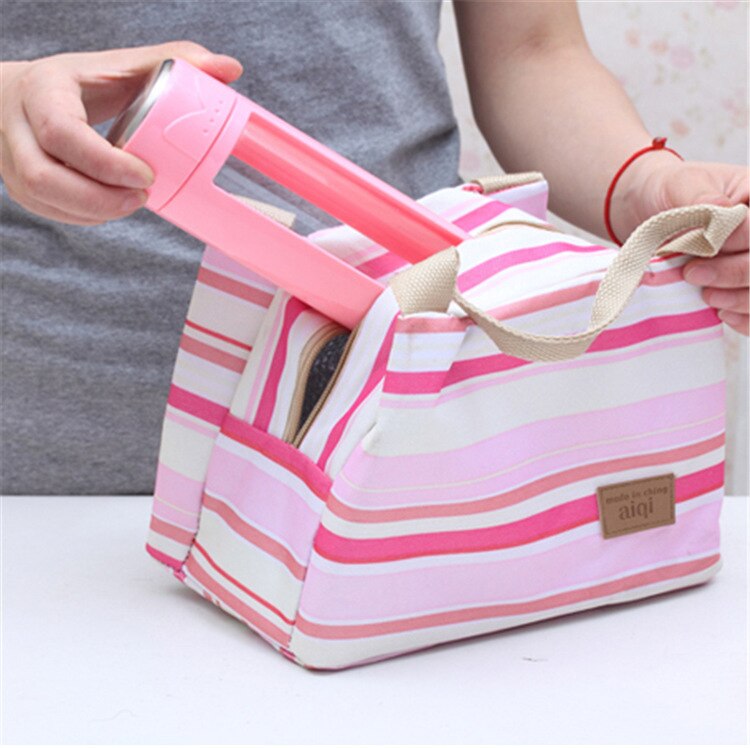 color rayas térmica portátil bolsos para la comida para mujer de los hombres multifunción de almacenamiento de gran capacidad de bolsas de comida Picnic -15