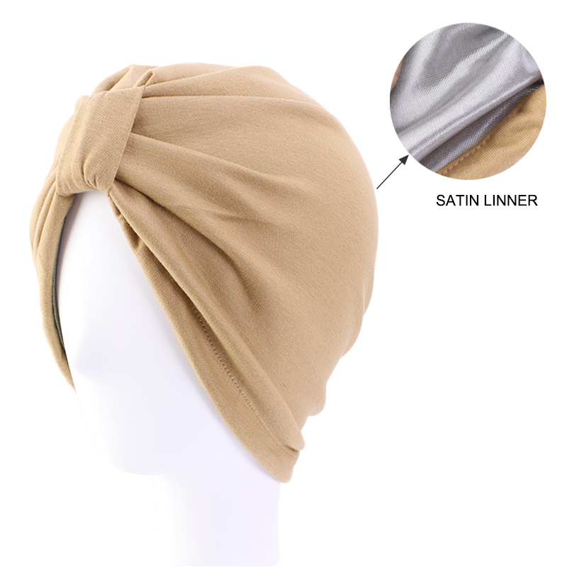 Chapeau turban musulman pour femme, hijab musulman, casquette de chimio contre le cancer, perte de cheveux islamique, écharpe de tête, doublure en satin, casquette arabe,: Champagne