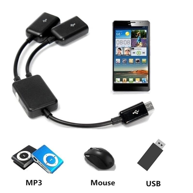 1Pcs 2in1 Micro USB Dual Host OTG Cable Hub Y Splitter Adapter Cable Tablet Black Data Cable For Android Smartphones Supply