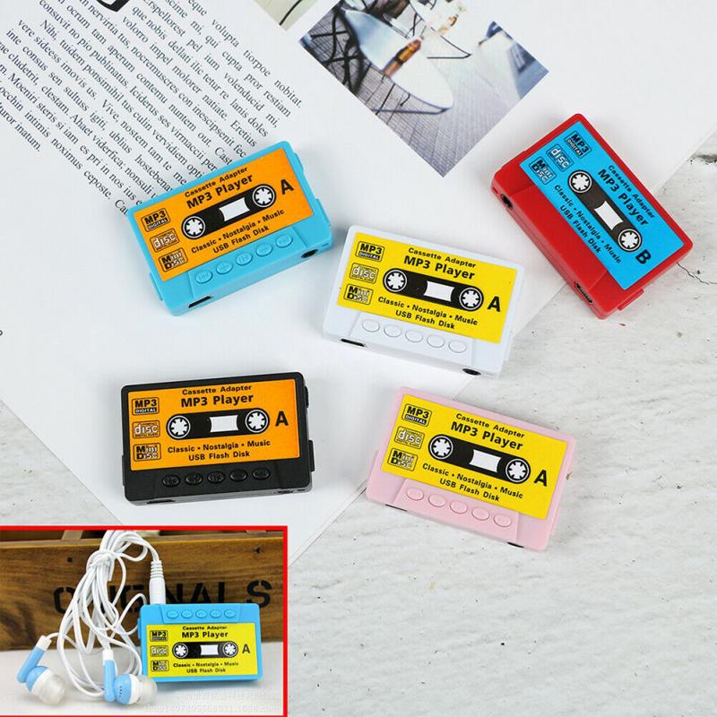 Tape Shape Mini MP3 Player Red Cute Sport Music Player Rechargeable USB Port Retro MP3 Support TF Card Reader for Kid