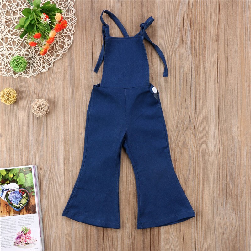 Mono vaquero sin mangas con tirantes y espalda descubierta para niña pequeña, pantalones con fondo de campana, ropa de verano,