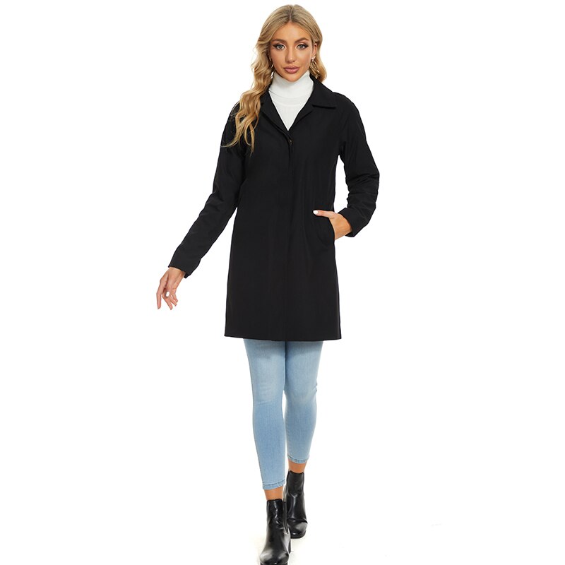 Vangull-gabardina negra para mujer, abrigo entallado de manga larga con botonadura única, rompevientos, para oficina, Primavera