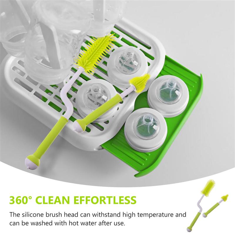 Juego de 2 uds. De brochas de silicona para limpieza de biberones, Cepillo giratorio de 360 grados