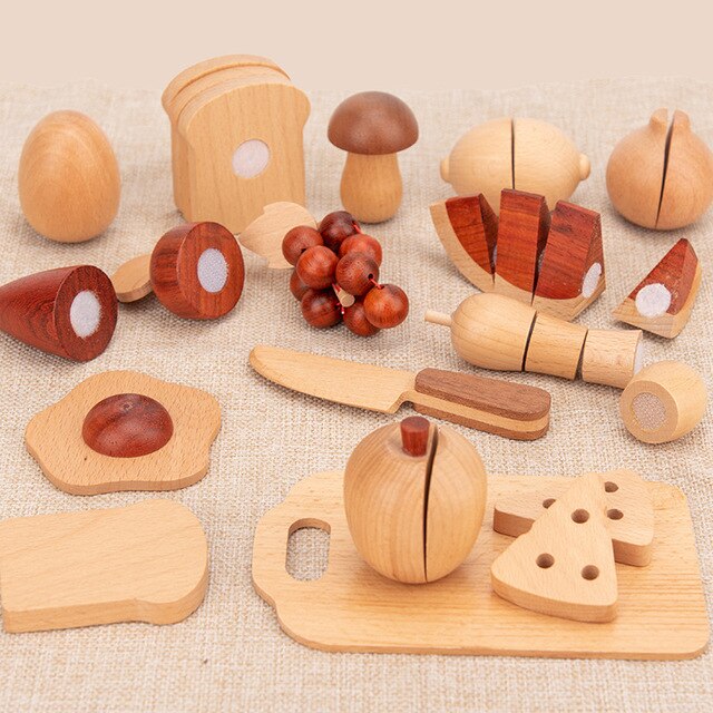 Log Wooden Kitchen Toy Japan/Korea Children&#39;s Simulation Kitchenware Miniature Pretend Play House Toys Educational for Kids: Cut fruits and veget