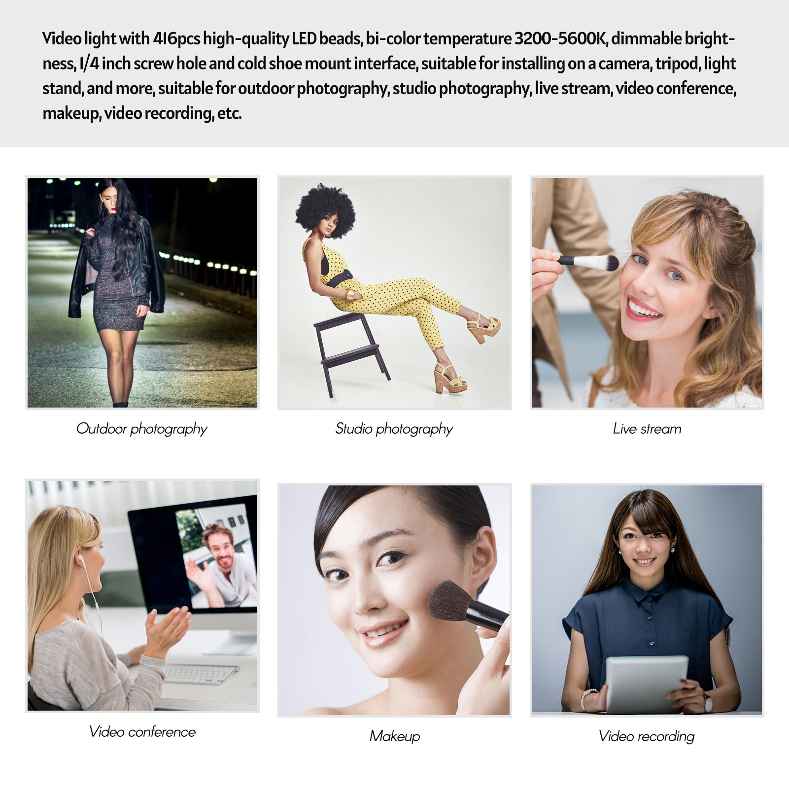 Andoer LED Video Licht Auf-Kamera Licht Tafel 416 Perlen 3200-5600K 1/4 Zoll Schraube See Kalt schuh Ball Kopf für draussen Fotografie