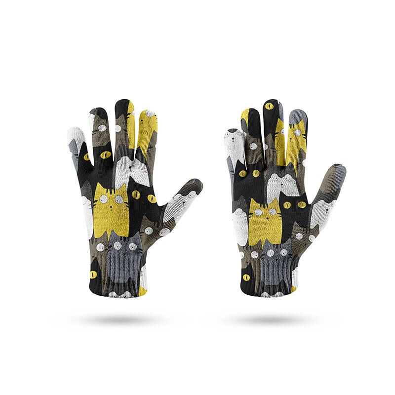 Vinter dejlige handsker kvinder mænd forår og efterår stretch strik vanter 3d print fuld finger guantes kvindelige hæklede handsker: Stil 9