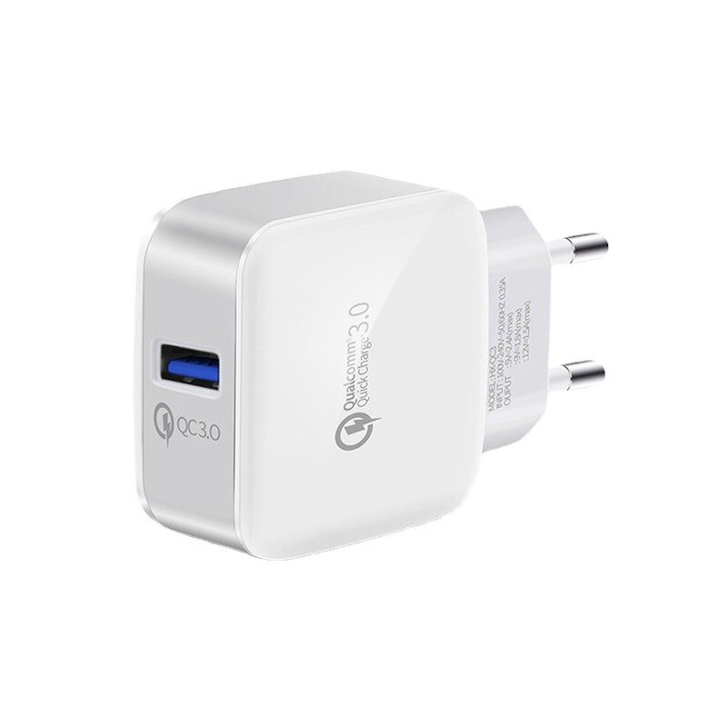 10 sztuk/partia ładowarka ścienna do telefonu komórkowego 18W pojedynczy QC3.0 USB szybka ładowarka ścienna Adapter kompatybilny dla inteligentnego telefonu komórkowego: EU-White