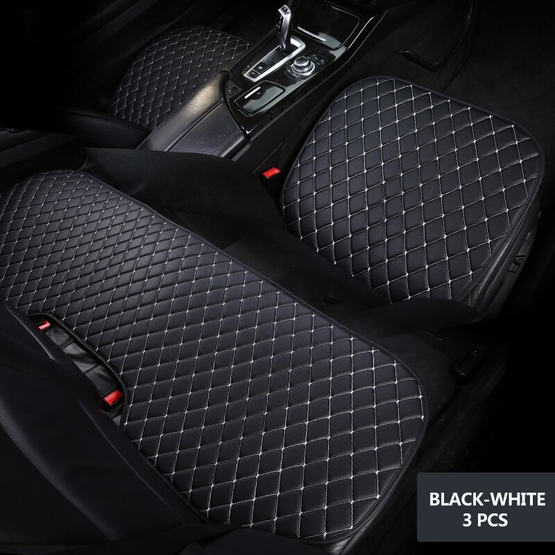 Auto Bekleding Universele Pu Lederen Auto Stoelhoezen Bescherming Auto Zetels Kussen Pad Matten Stoel Protector Interieur Accessoires: Black-white 3pcs