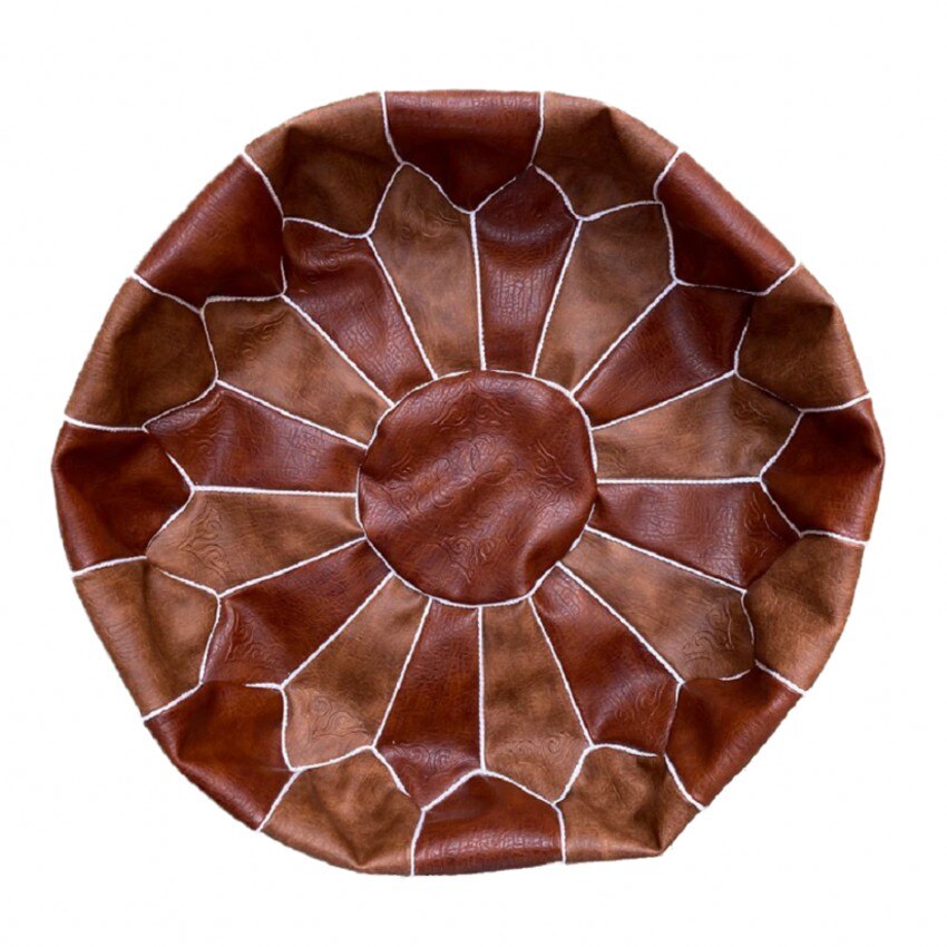 Pouf en cuir PU marocain, coussin non rembourré, repose-pieds, broderie artisanale, Pouf rond et grand, 50*50*25cm