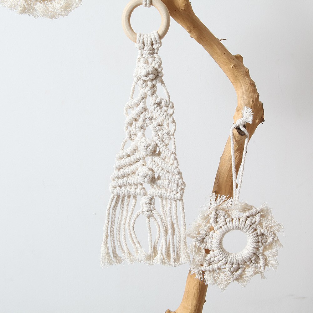 Nordique macramé tenture murale en coton tissé à la main petite tapisserie murale enfants chambre tête de lit accessoires Photo Boho arbre de noël décor