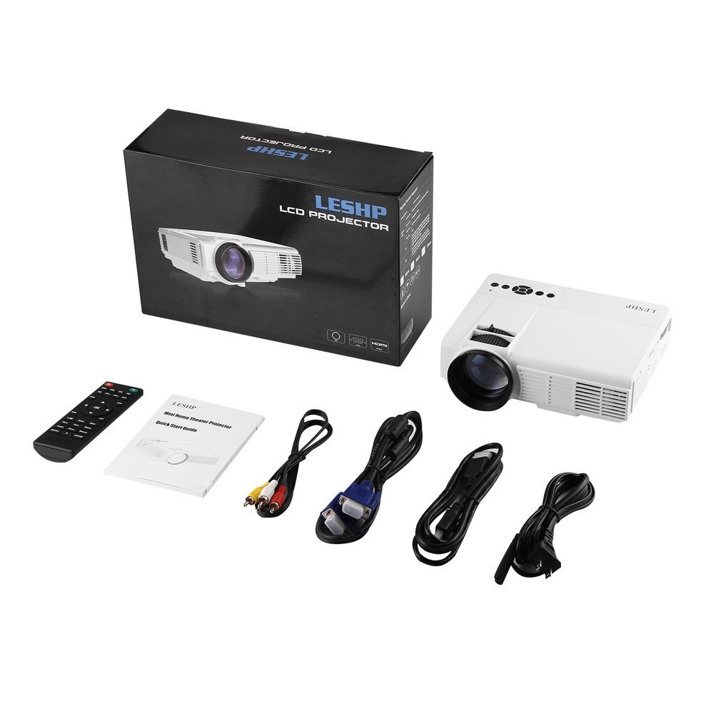 LESHP Q5 proyector LED 800*480 Pixel 1200LM Mini de cine en casa Video proyector de cine en Casa TV computadoras portátiles teléfonos inteligentes