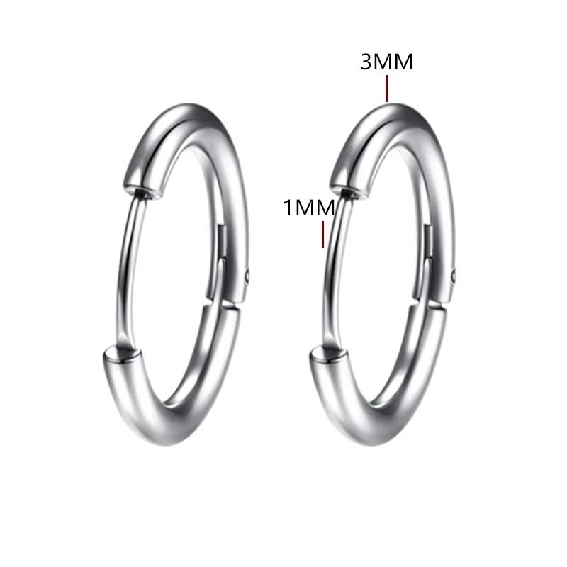 2pc Stainless Steel Small Hoop Earrings Punk Hip Hop Circle Round Huggie Hoop Earrings for Women Men Ear Ring Ear Bone Buckle: WHITE / SILVER PLATED