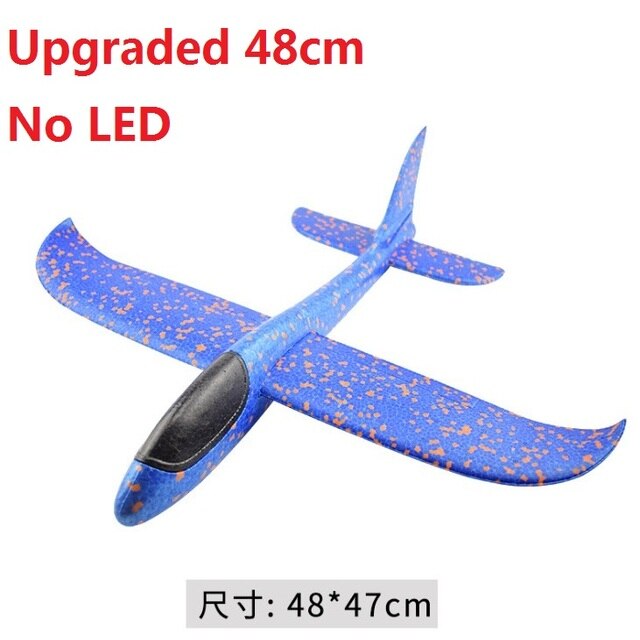 Foam Plane Glider Kids AirPlanes Led Lamps Flying Mode Inertial Aircraft Children Outdoor Hand Throwing Sports Toys: 48cm No LED blue