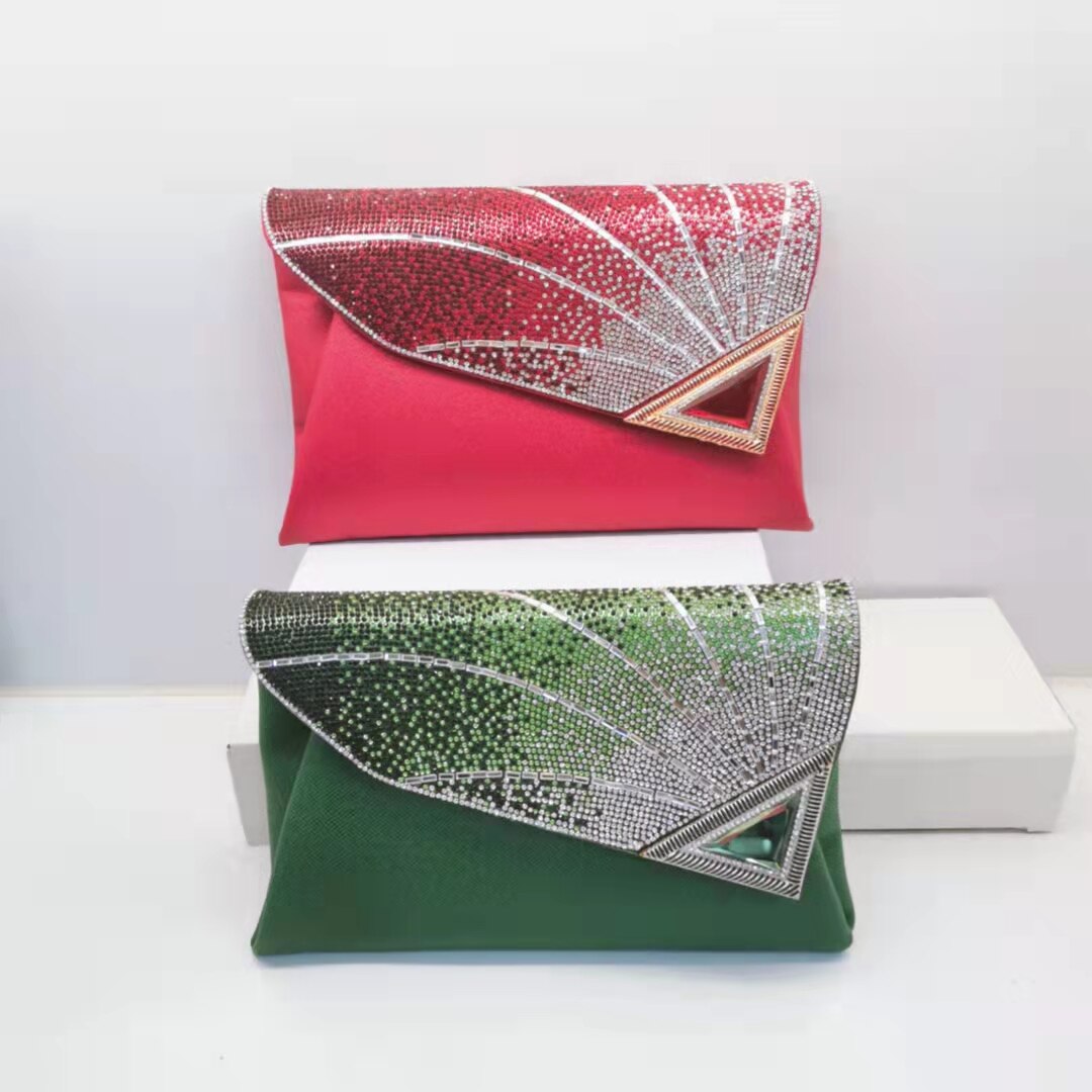 Women Rhinestone Clutch Bag Luxury Leather Envelop Bag Flap Crossbody Bags Female Evening Party Clutches Bolso Diamond: Green