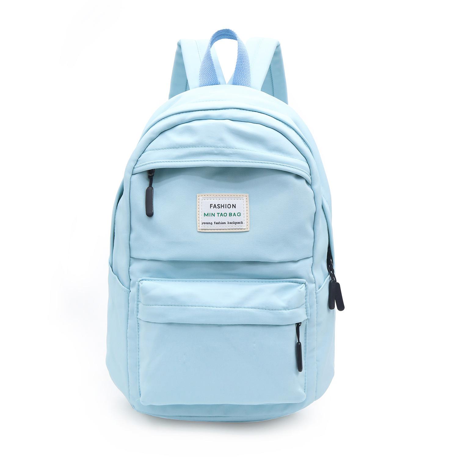 Nylon Women Backpack Large Capacity Student School Bag for Teenage Girl Solid Color Ladies' Travel Shoulder Bag Bagpack Rucksack: Blue 1set