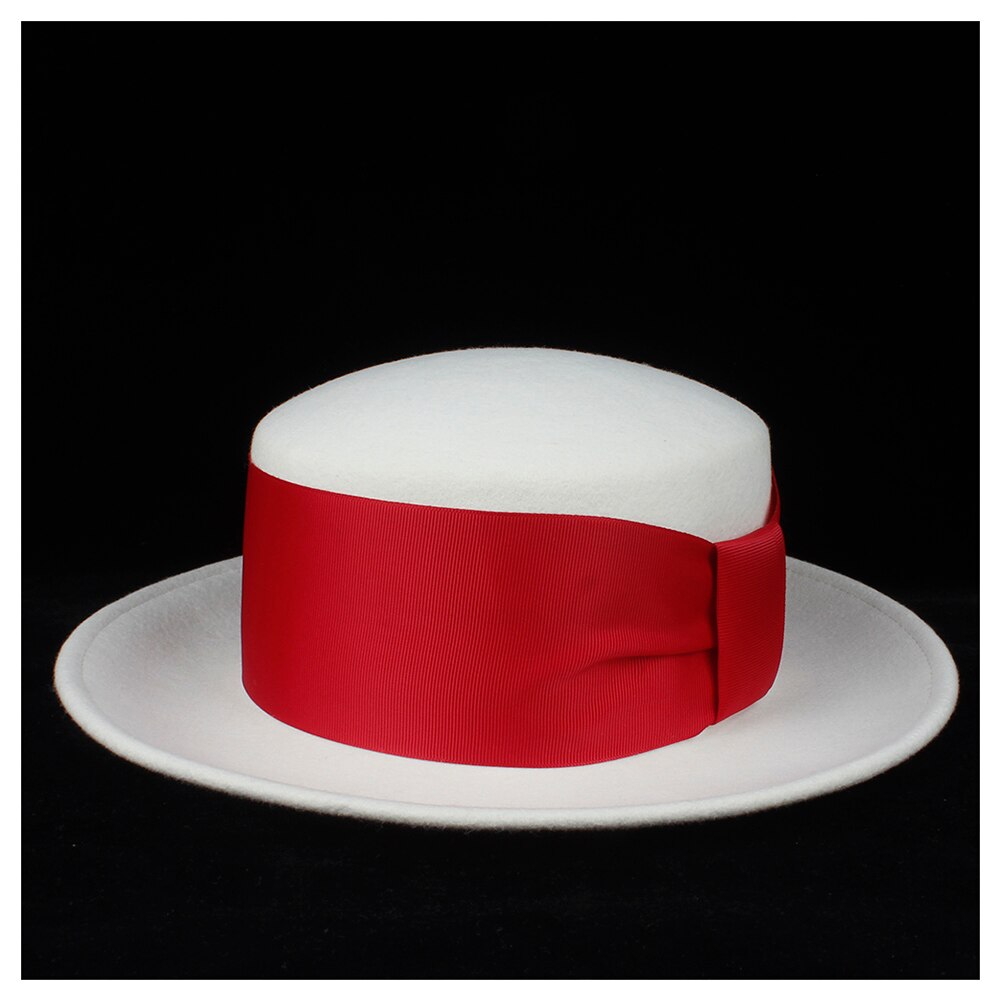 100% Wool White Fedora Hat Flat Top Hat Fedora Hat: Red