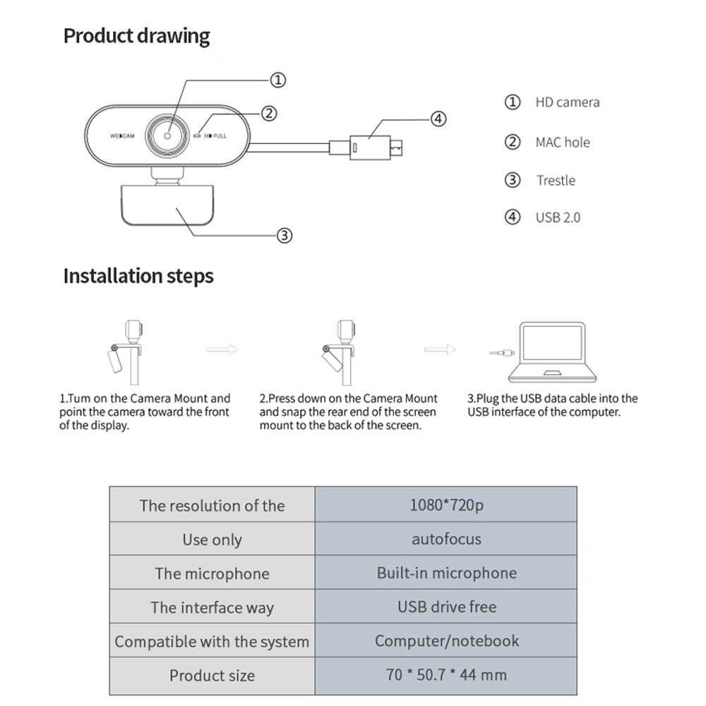 1080P HD Webcam Mini Computer PC Web Camera with Microphone Rotatable webcameras for Live Broadcast Video Calling Conference