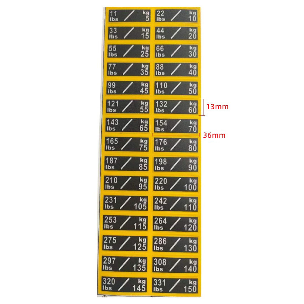 Etiquetas de pila de pesas para equipos de gimnasio, 5-100/150kg, 4,5-90kg, 6,83-100kg, pegatinas de placa de peso con agujeros para pasadores, piezas de máquinas de Fitness