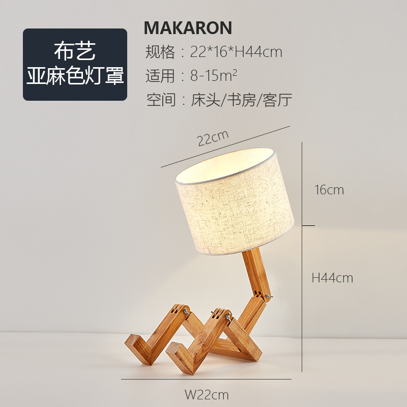 Neue Holz Roboter bilden Klapptisch Lampe Kreative Europäischen Schlafzimmer Studie Schlafzimmer Nacht Leinen Lampe Schatten Tisch Lampe: A / warm hell