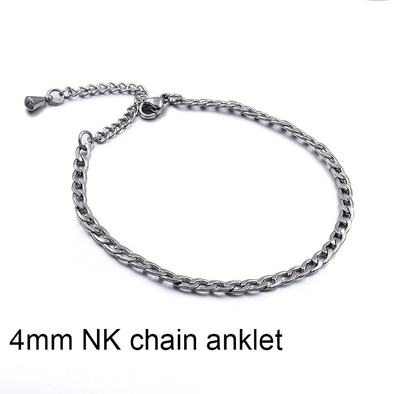 Rustfrit stål strandankler til kvinder tilbehør sølvfarvet smykker på ben ankelarmbånd fodkæde mænd anklet: 4mm nk kæde