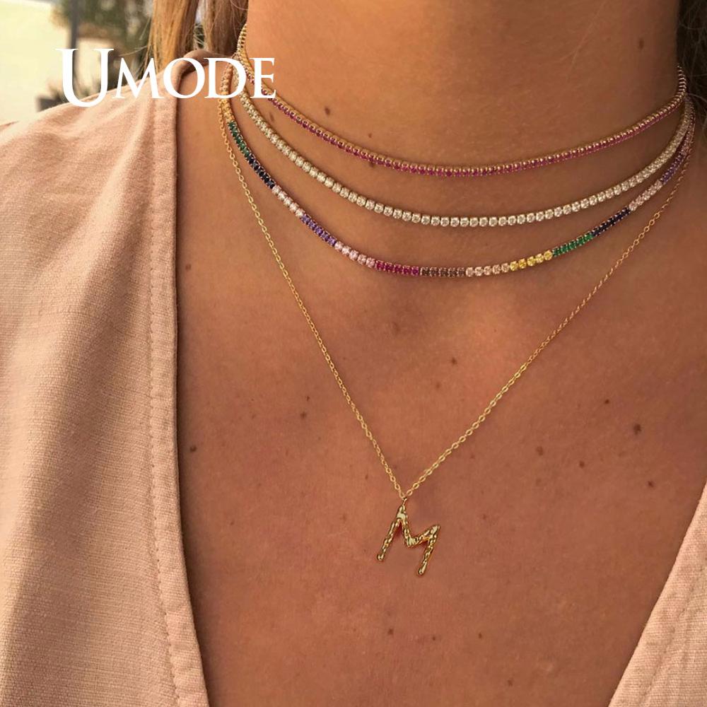 UMODE collane da Tennis con zirconi cubici arcobaleno per donne ragazze girocollo in oro collana a strati di moda gioielli colorati CZ UN0393