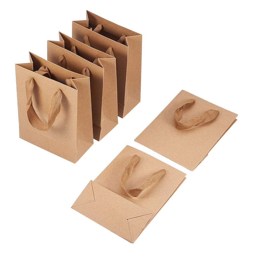 10pcs Kraft Paper Pouches Bag with Nylon Thread Handle Fashionable Party Clothes Shoes Shopping Bags