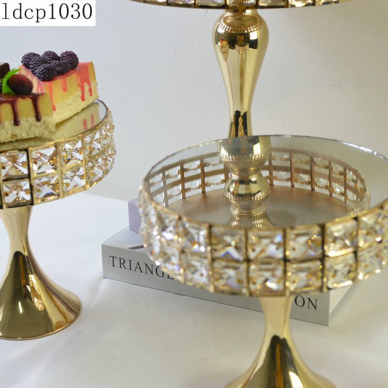 High-end Metal Mirror Cake Stand Wedding Dessert Table Crystal Cake Table Decoration Glass Fruit Plate Pastry Display Plate