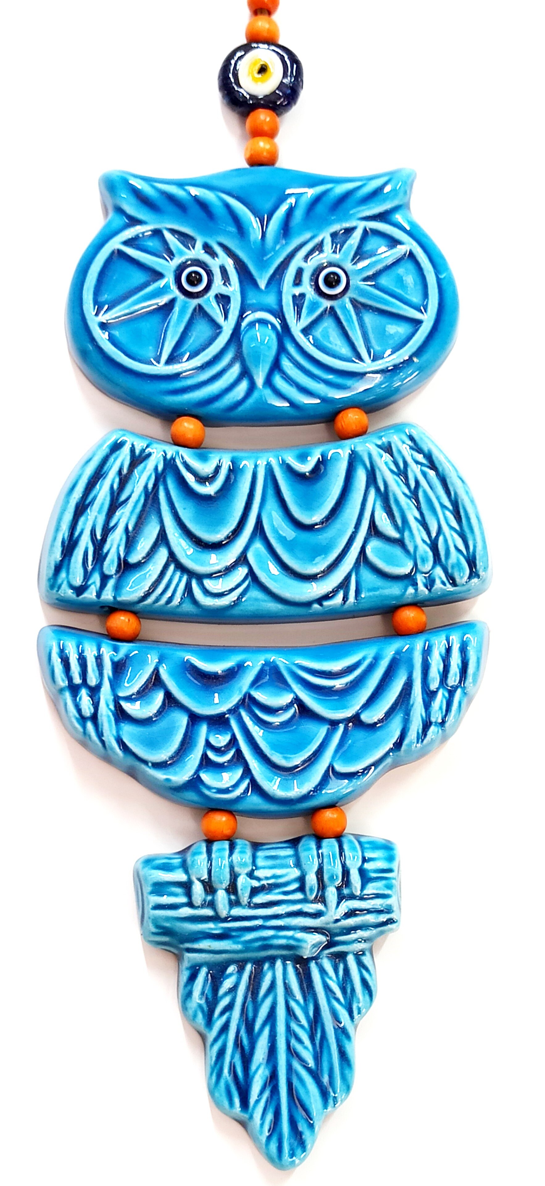 Turquoise Keramische Uil Wanddecoratie