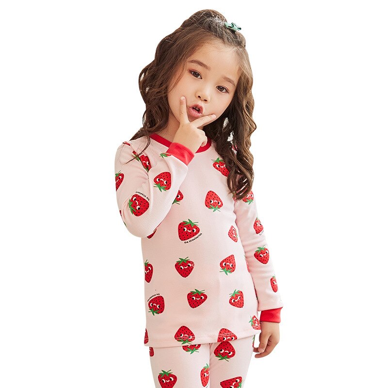 Børn pige barn sød søde lovele jordbær trykning langærmede pyjamas sæt nattøj nattøj nattøj tøj til hjemmet: 7y-9y