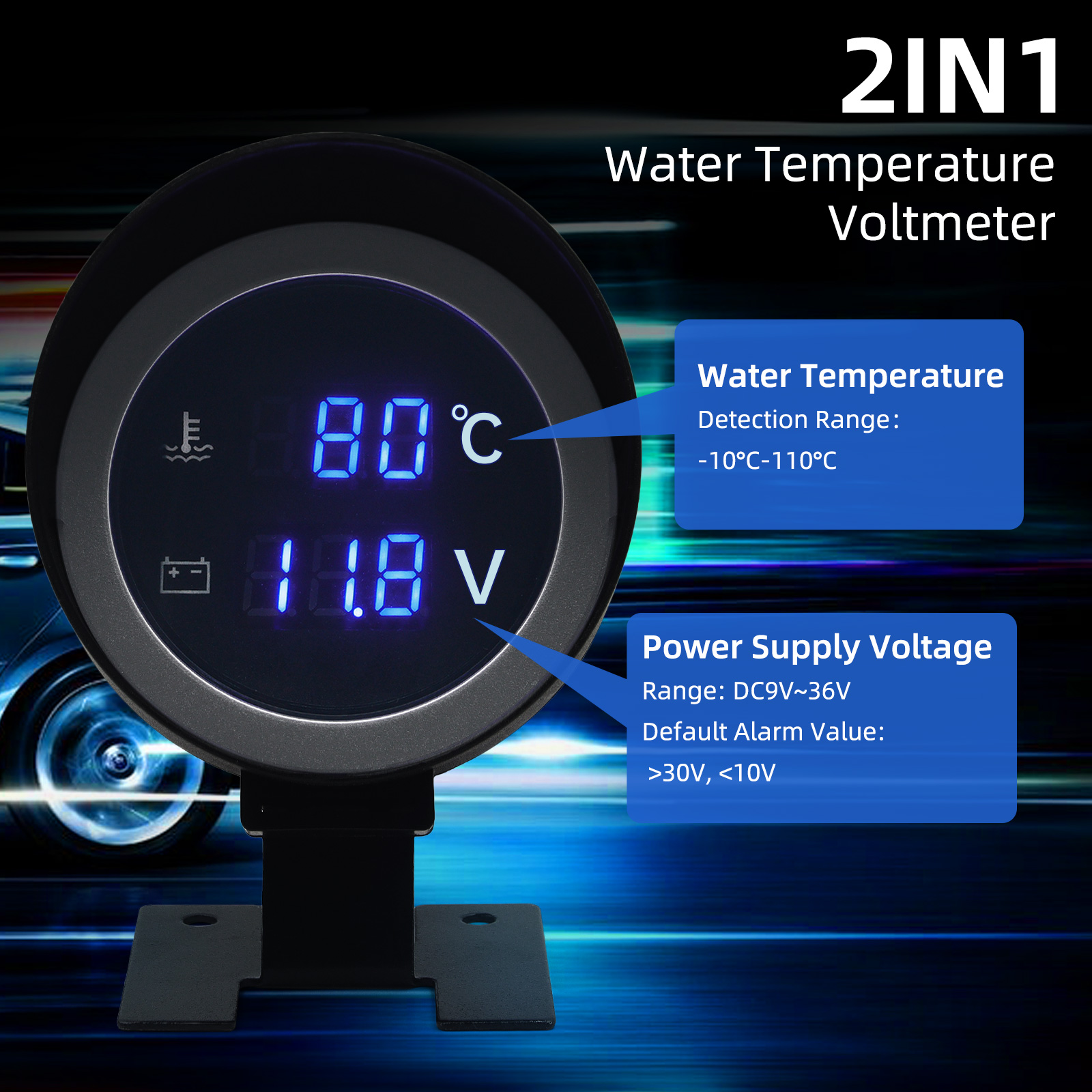 Car Water Temperature Gauge + Voltmeter With Water Temperature Sensor 2 in 1 LCD Car Digital Horizontal 12v 24v Accessories