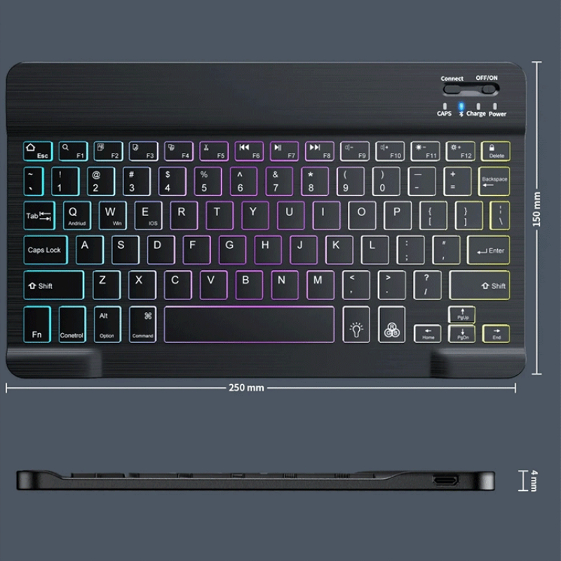 Rgb bluetooth keyboard and mouse set, wireless mini keyboard and mouse set, rechargeable russian keyboards , 25,4 cm,  for ipad tablet