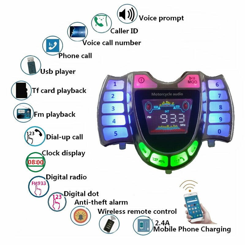 Motorcycle Stereo Speakers Wireless Bluetooth MP3 Player Waterproof FM o for Motor Scooter Bike ATV UTV