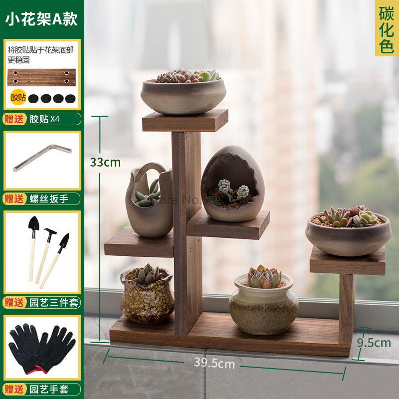 Desktop Bay Window Table More Meat Flower Shelf Indoor Living Room Small Flower Stand Balcony Flower Pot Rack Storage Decoration: Brown
