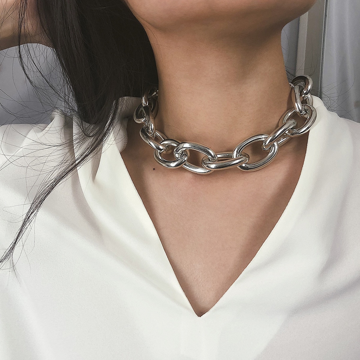 KingDeng Link Chain Retro Exaggerated Punk Metal Item Necklace Female Simple Chain Geometric Personality Necklace Shackles