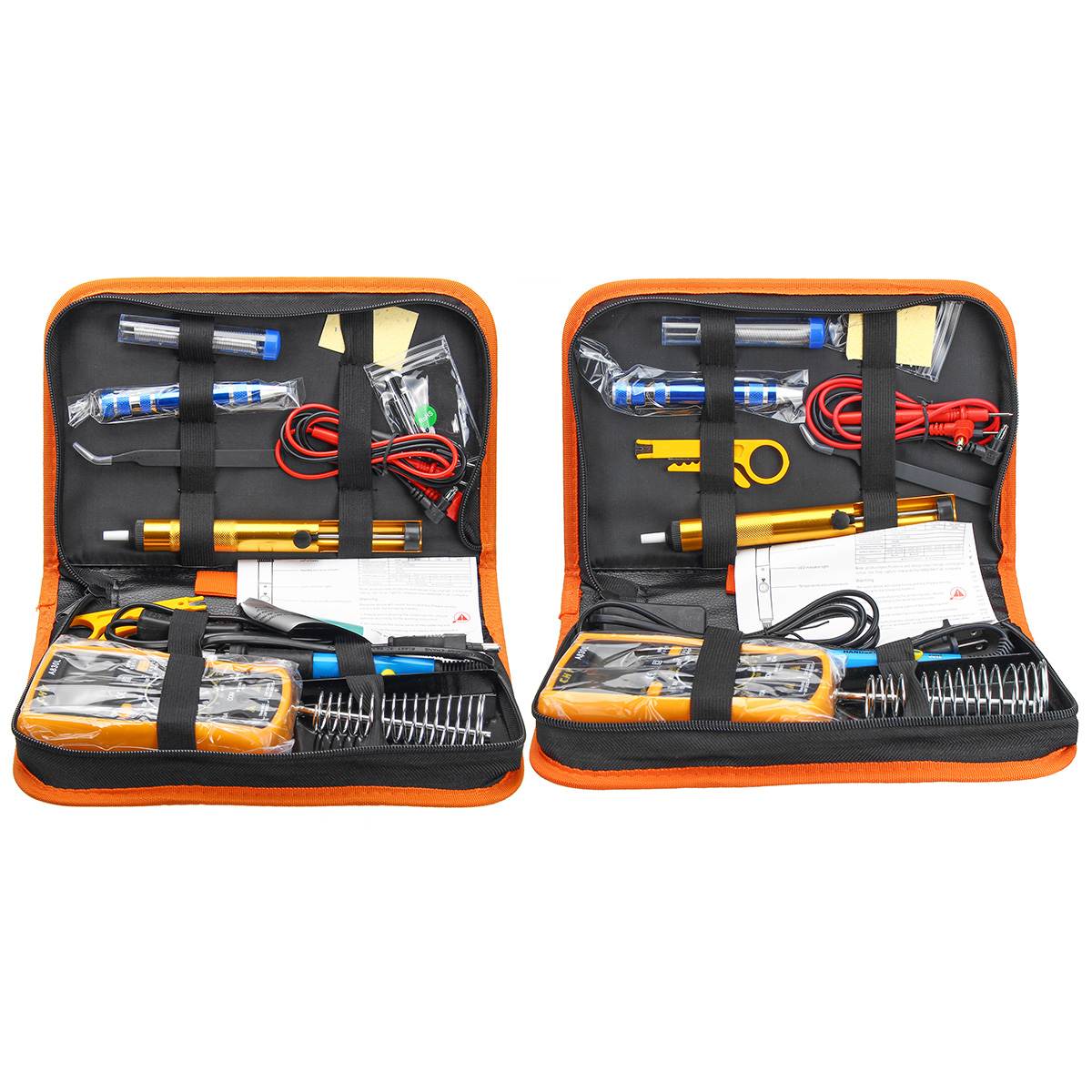 Soldering Iron Kit Adjustable Temperature Electric Soldering Iron 60W 8 in 1 Screwdrivers Multimeter Desoldering Pump Tool Bag