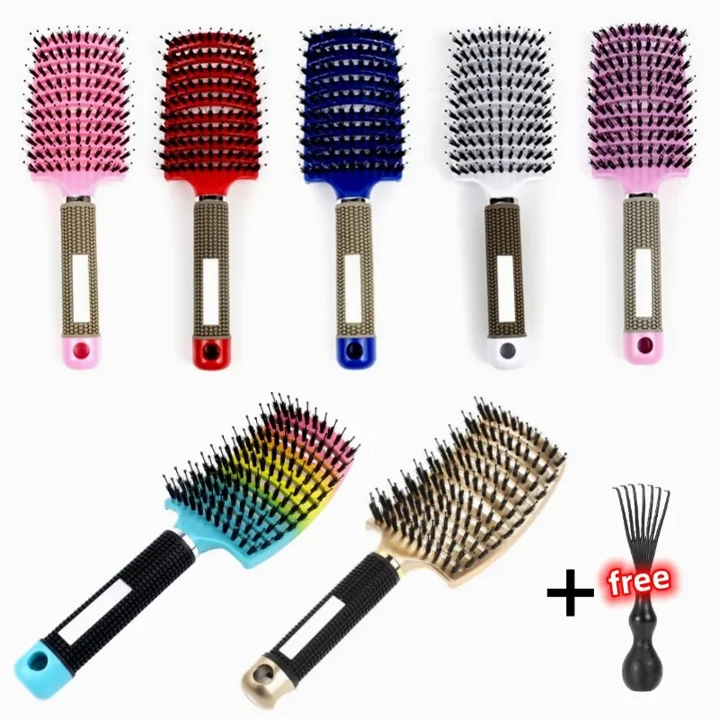 Cepillo para el cabello, cepillo para desenredar, cerdas y nailon, pelo rizado húmedo para mujer, peine para masaje del cuero cabelludo, herramientas de estilismo para salón de peluquería