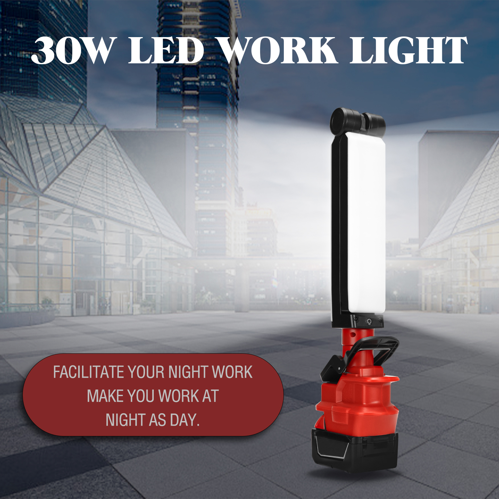 30w x 2400lm led arbejdslamper til milwaukee, 18v batteridrevne foldbare lamper, udendørs lommelygte med usb-opladeport (uden batteri)