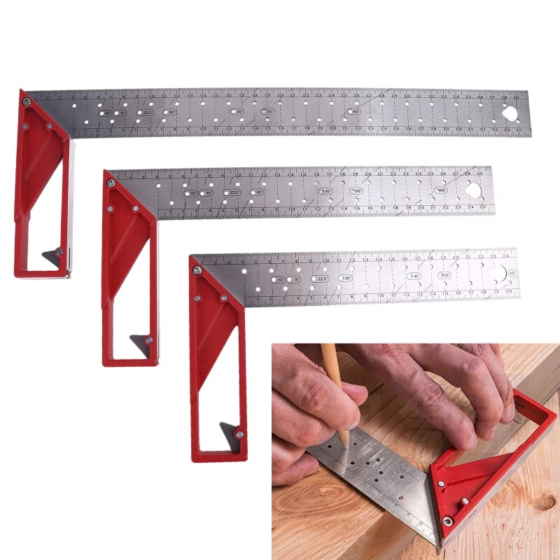 45/90 Degree Triangle Square Ruler 30cm Stainless Steel Right Angle Ruler Woodworking Try Square for Multiple Purposes Carpenter